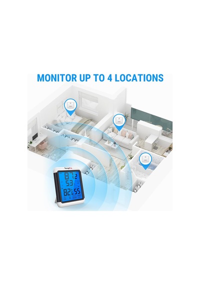 Thermopro Tp65 Dijital İç Ve Dış Mekan Termometre, Dokunmatik Işıklı Dev Ekran, Kablosuz Sensörlü Nem Ve Sıcaklık Ölçer
