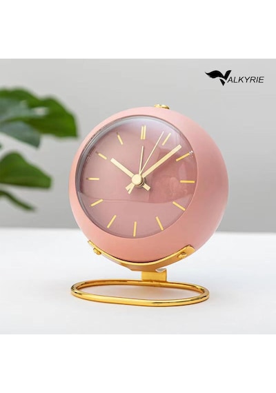 Valkyrie Akar Saniyeli Işıklı Metal Gold Dijital Masa Saati Alarmlı Pembe