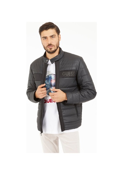 Guess Erkek Kapitone Fermuarlı Biker Ceket - Siyah Siyah