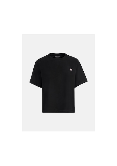 Guess Kadın Boxy Mini Üçgen Logolu T-shirt Siyah