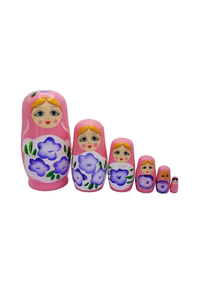 Ahşap Matruşka Bebek Altılı Set Açık Pembe No.2