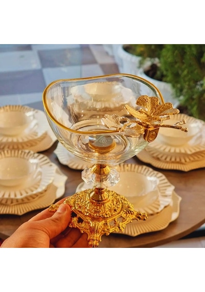 Elta Collection 6 Adet Kelebekli Döküm Ayaklı Kase Magnolia Dondurmalık Cup Çerezlik Sunumluk Şeffaf