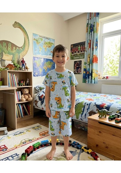 Aliş Kids Erkek Çocuk Pamuklu Mavi Renk Dinozor Desenli Kısa Kollu Şortlu Yazlık Pijama Takımı Aliş Kids Erkek Çocuk Pamuklu Mavi Renk Dinozor Desenli Kısa Kollu Şortlu Yazlık Pijama Takımı