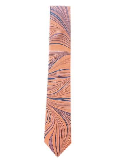 Elifebru Exclusive Handicrafts Ebru Sanatı El Yapımı Turuncu Mavi İpek Kravat Ikr 147 Çok Renkli