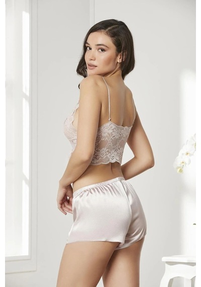 Pierre Cardin 7005+gc225 Çeyizlik Terlikli Şifon Dantelli Saten 4'lü Set -pudra