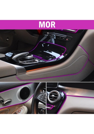 Araç İçi Dekoratif Torpido Ve Kapı Döşeme Fitili Neon Ip 5 Metre Mor