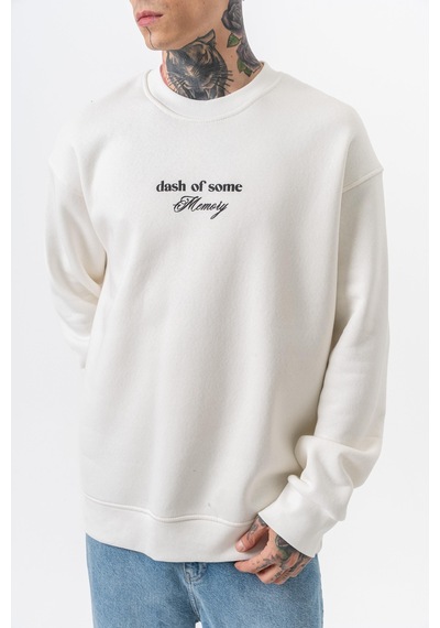 Respire Erkek Memory Baskılı Bisiklet Yaka Oversize Sweatshirt Ekru