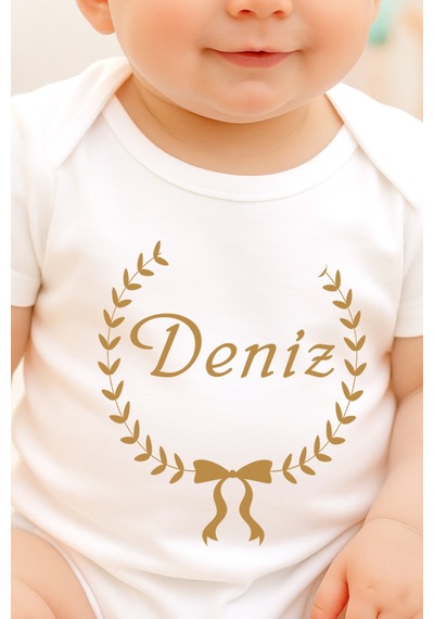 Sitilin Kız Erkek Bebek %100 Pamuk İsime Özel Organik Baskılı Hastane Çıkışı İsimli Fırca Hediye Set Stl7082 Ekru