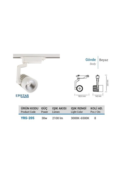 Ycl Yrs-205B 30W Led Ray Spot Beyaz Kasa Beyaz