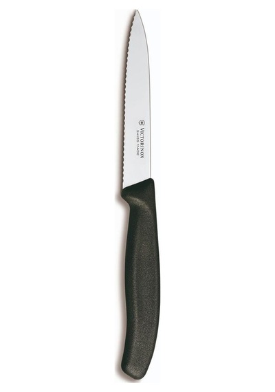 VİCTORİNOX SİVRİ UÇLU TIRTIKLI SOYMA BIÇAĞI 10 CM SİYAH