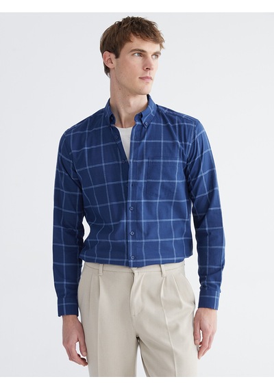Lcwaıkıkı Classic İndigo Regular Fit Ekose Erkek Gömlek