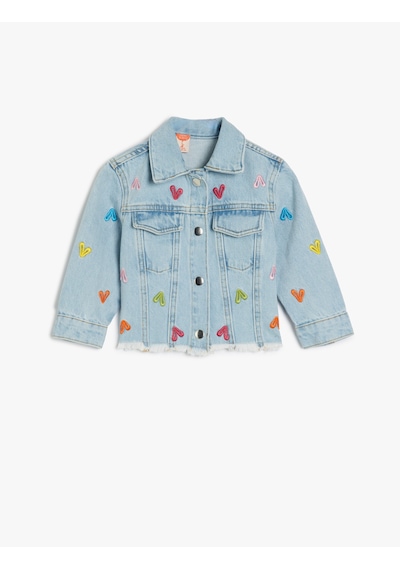 Koton Kalp Nakış Detaylı Uzun Kollu Pamuklu Denim Ceket Lıght Indıgo 5smg20005ad Açık Mavi