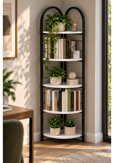 Sulorahome Metal Köşe Kitaplığı Ve Saksılık Beyaz 150 Cm Antrasit
