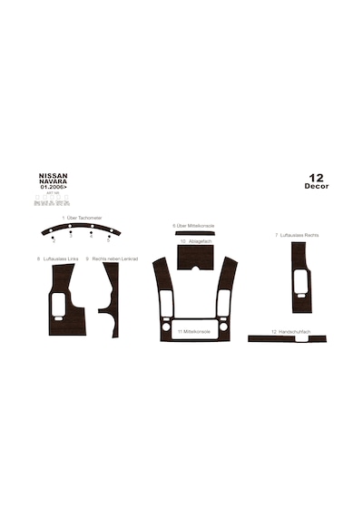 Nissan Navara Torpido Kaplama 2006-2010 12 Parça Koyu Meşe