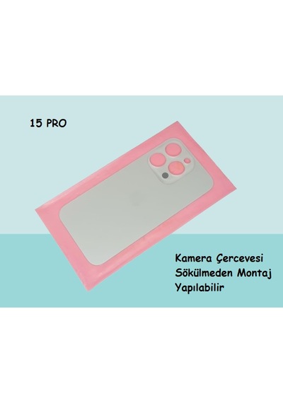 Tkgz - Apple Uyumlu iPhone 15 Pro Arka Pil Batarya Kapağı - Cam Kapak Geniş Lens Deliği - Gri Çok Renkli