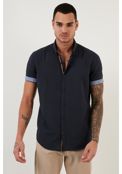 Buratti Pamuklu Slim Fit Düğmeli Yaka Kısa Kollu Erkek Gömlek Cf21S112546 Lacivert
