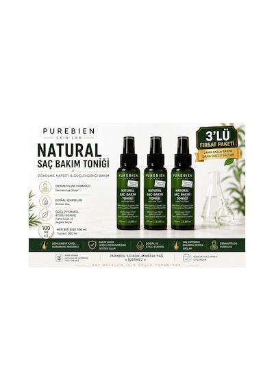 3 Lü Natural Saç Bakım Toniği Dökülme Karşıtı & Güçlendirici Bakım 3x100ml