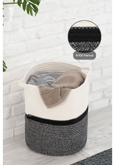 Hasır Dokuma Çamaşır Sepeti - Banyo Düzenleyici Pamuk Halat Saklama Sepeti 38 Cm Karışık Renk