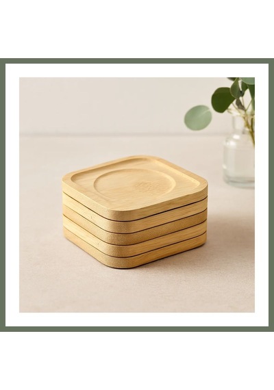 Bezos Bambu Ahşap Kare Çay Tabağı 9.7x9.7 Cm - 6'lı Set Bezos1
