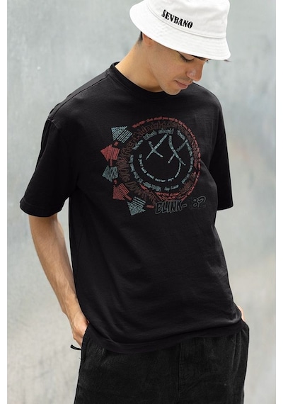 Blink -182 Baskılı Unisex Oversize Tişört Siyah