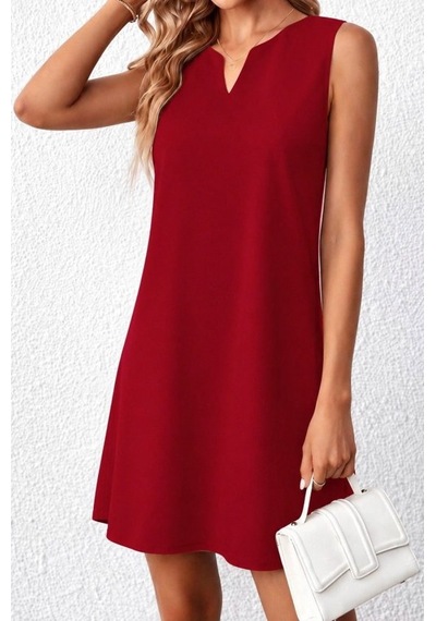 Alyn Wear Kadın Askılı V Yakalı Geniş Kesim Detaylı Kısa Janjan Krep Elbise Kırmızı