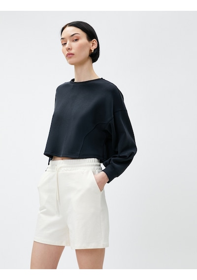 Koton Crop Sweatshirt Modal Karışımlı Siyah 3sak10090ek Siyah