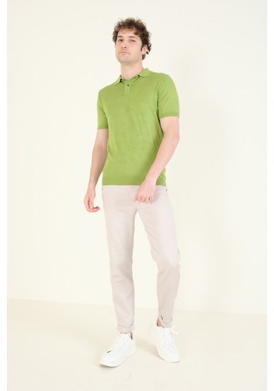 Giyim Dünyası Erkek Çıtçıtlı Desenli Polo Yaka Merserize T-shirt Yeşil 001