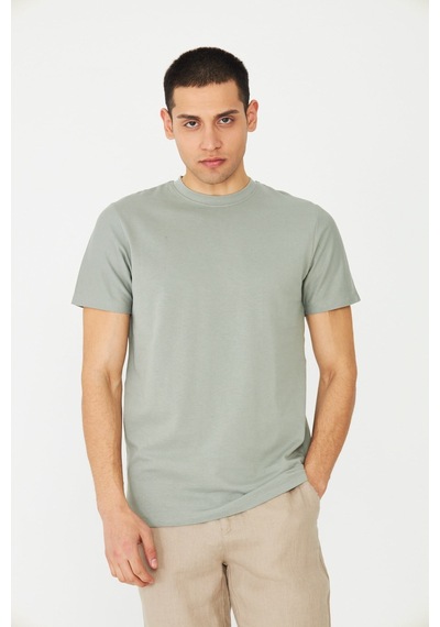 Haki Yeşil Basic Bisiklet Yaka Erkek T-shirt Çağla Yeşili
