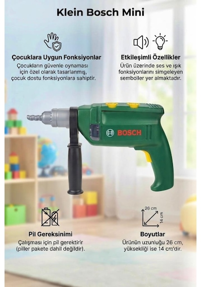 TıfılToys Bosch Lisanslı Orjinal Işıklı Ve Sesli Oyuncak Matkap Işıklı Ve Sesli Gerçekçi Eğlence