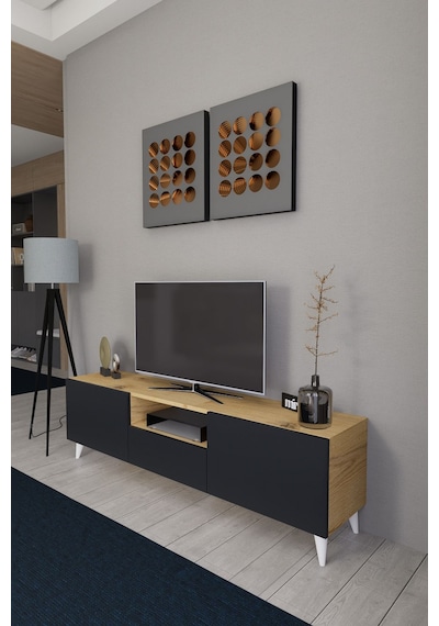 Bravix Modern Tv Ünitesi 3 Bölmeli Tv Sehpası Gövde Çamkapakl... Atlantik Çam - Antrasit Bravix Modern Tv Ünitesi 3 Bölmeli Tv Sehpası Gövde Çamkapakl... Atlantik Çam - Antrasit
