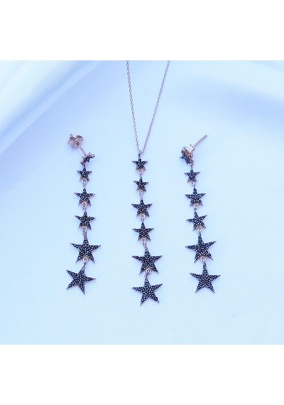 Rose Gold Kaplama Yıldız Geçidi Zirkon Taşlı Gümüş Set Gümüş
