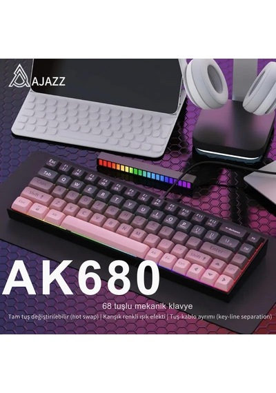 65% Kablolu Hotswap Mekanik Oyun Klavyesi,68 Tuşlu Taşınabilir Anti-ghosting Klavye,gökkuşağı Arkadan Aydınlatmalı Programlanabilir,ergonomik, Ajazz Ak680 Pembe Brown Switch 65% Kablolu Hotswap Mekanik Oyun Klavyesi,68 Tuşlu Taşınabilir Anti-ghosting Klavye,gökkuşağı Arkadan Aydınlatmalı Programlanabilir,ergonomik, Ajazz Ak680 Pembe Brown Switch