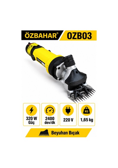 Özbahar Ozb03 320w Elektrikli Profesyonel Koyun Kırkma Makinesi 2400 Dev/dk, Beyuhan Bıçak, Yedek Kömürlü, Güçlü Motor