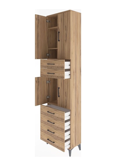 Arges Dolap 4 Raflı 6 Çekmeceli 4 Kapaklı 60x30x243 Çam-çam Çam
