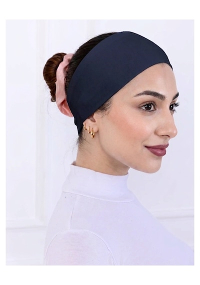 Alivascarf Kaymayan Silikonlu Bandana Bone Siyah - Kadın Tesettür Dikişsiz Kaymaz Geçme - Sportif Saç Bandı Lacivert
