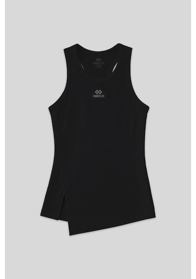 Tommy Life Siyah Yırtmaç Detaylı O Yaka Sıfır Kollu Standart Kalıp Kadın Spor Atlet - 97256 Siyah