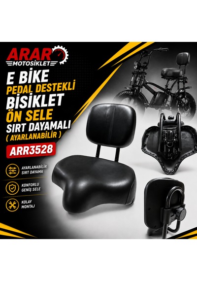 E Bike Pedal Destekli- Bisiklet Ön Sele Sırt Dayamalı Ayarlanabilir -arr3528 Siyah