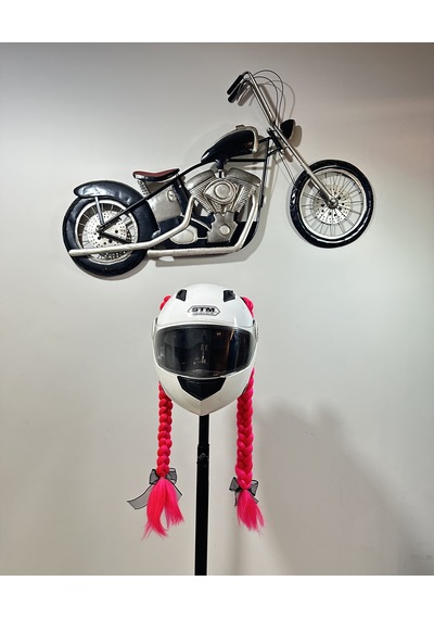 Motor & Motosiklet Neon Pembe Çift Örgü Saç Kask Dış Aksesuarı Diğer