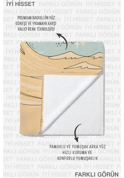 Güneş Dalga Deniz Temalı Plaj Havlusu - Bohem Pastel Yaz Stili Hızlı Kuruyan Mikrofiber Havlu Kül Menekşe