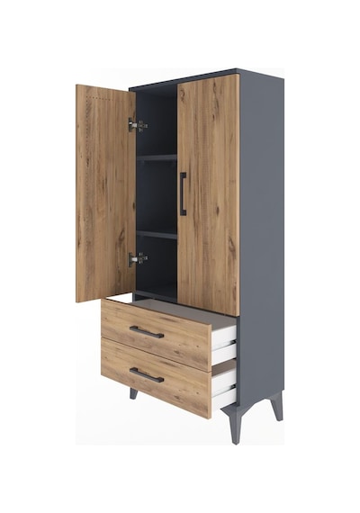 Arges Dolap 3 Raflı 2 Çekmeceli 2 Kapaklı 60x30x134 Antrasit-çam Antrasit