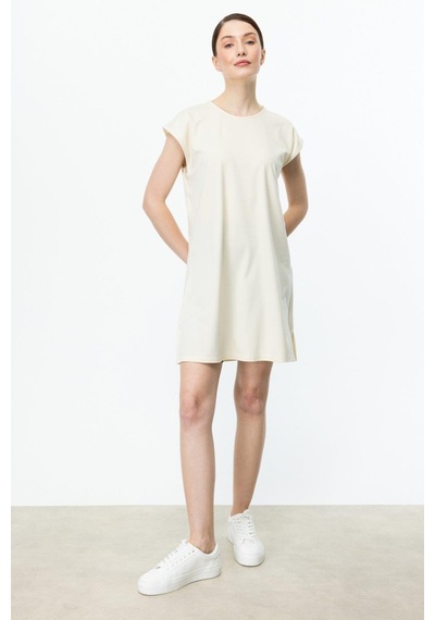 On Fashion On Fahion Sıfır Yaka Uzun Basic Tunik Bluz Krem