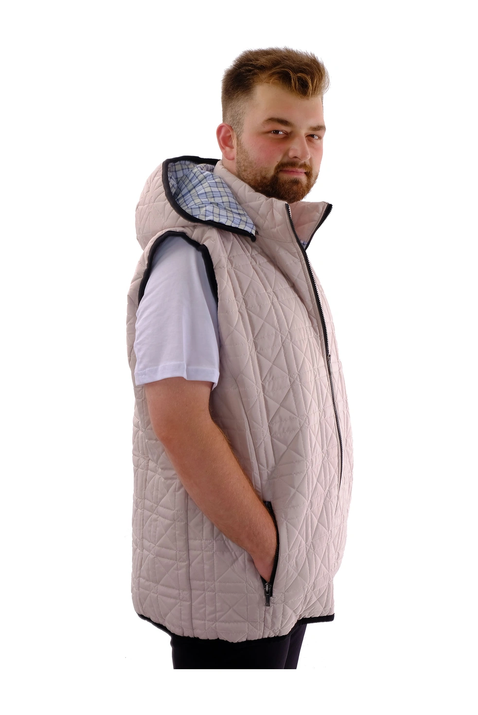 Mode Xl Büyük Beden Erkek Kapitone Yelek U24702 Açık Gri Gri Melanj