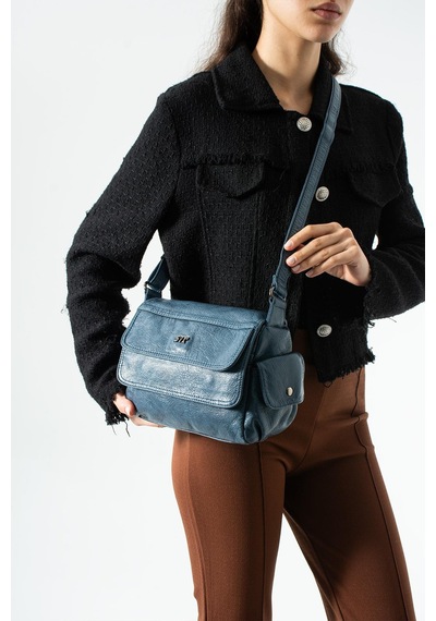 571 Collections Yıkama Deri Çapraz Askılı Omuz Çantası Mavi Model: 571-13p