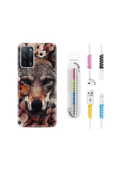 Oppo A55 Kılıf Kablo Koruyuculu Flowers Fox 1310