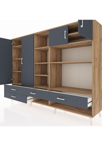 Hyperion Dolap 12 Raflı 4 Çekmeceli 4 Kapaklı 220x44x163 Çam-antr Çam-antrasit