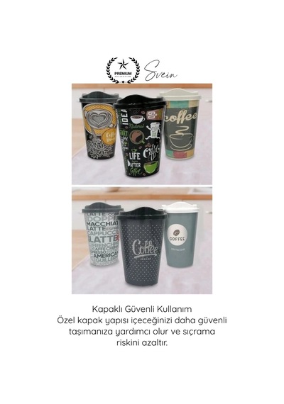 Bardak Renkli Desenli Kapaklı Plastik Çay Kahve Bardağı 2 Li Set 500 Ml Taşınabilir İçecek Kupası S Diğer