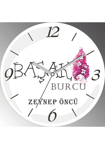 Kişiye Özel Başak Burcu Çap 30cm Sessiz Akar Bombeli Gerçek Cam Duvar Saati Siyah