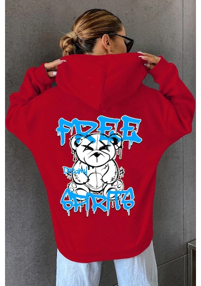 Free Grafiti Sırt Baskılı Sweatshirt Kırmızı