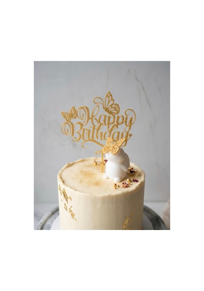 Pasta Süsü Doğum Günü Seti - Happy Birthday Yazı Ve 6 Cm Beyaz Tavşan Figürü Dekoratif Set