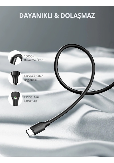 Ugreen Usb Type-c Şarj Ve Data Kablosu, 0.5 Metre, 60120 Standart Model